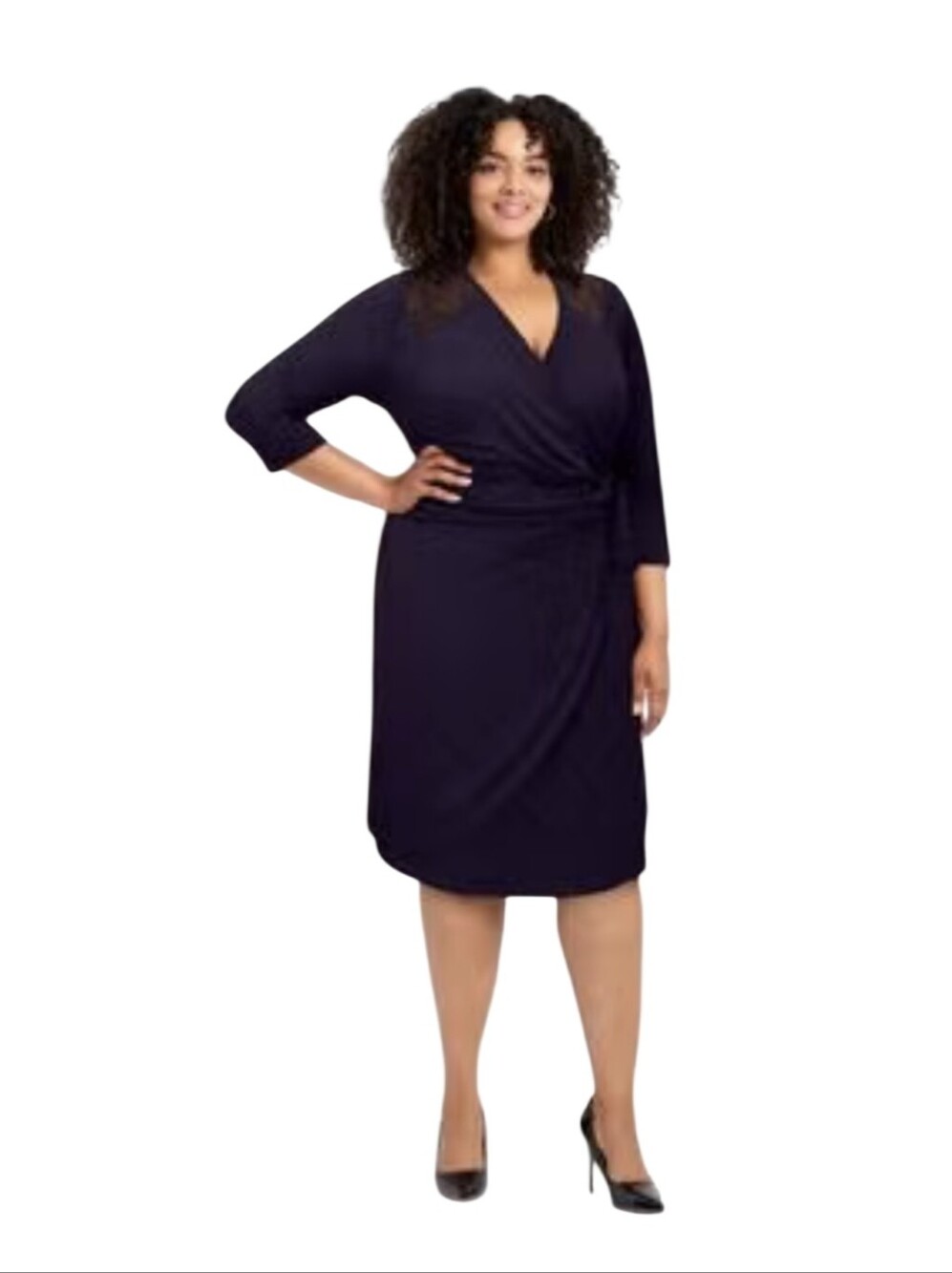 #K61 Plus-Size Wrap Dress - Navy Blue